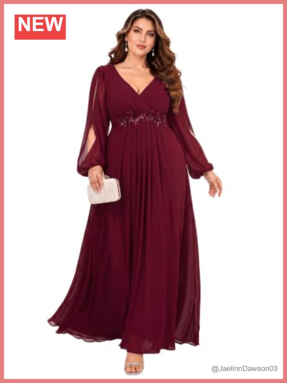 Plus Size Long Sleeve Formal Mother of the Bride Chiffon Gown